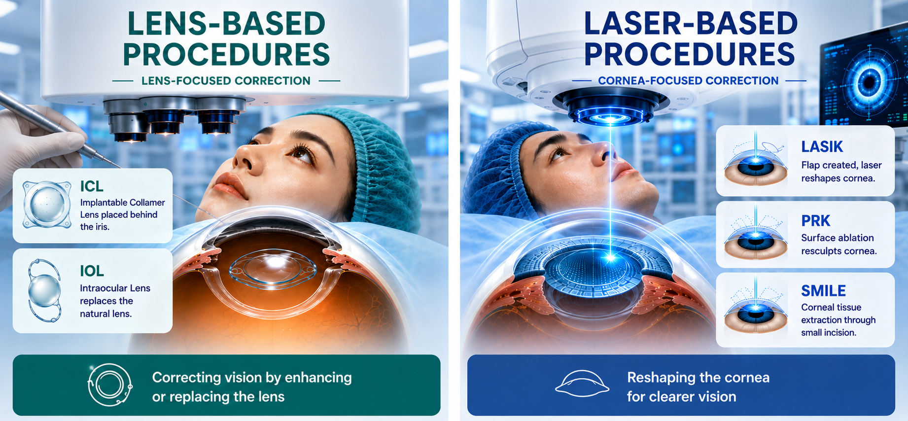 Comparison of lens-based and laser-based vision correction procedures
